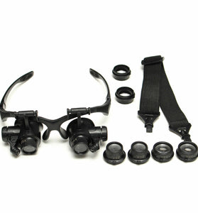 10X 15X 20X 25X Spectacles Glasses LED Lamp Magnifier Loupe Jewellery Maintain with 8pcs Replacement