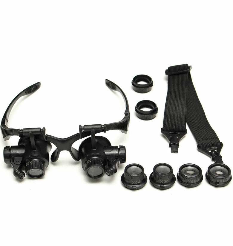 10X 15X 20X 25X Spectacles Glasses LED Lamp Magnifier Loupe Jewellery Maintain with 8pcs Replacement