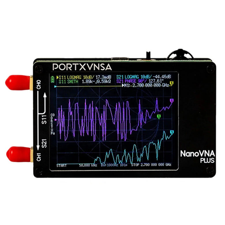 PORTXVNSA NanoVNA Plus 50KHz-2.7GHz Vector Network Analyzer 80dB Dynamic Range Touch Screen Antenna Testing VNA SWR MF HF VHF UHF