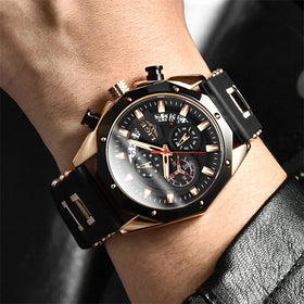 LIGE Men Watches with Silicone Strap Waterproof Chronograph Quartz Watch Luminous Calendar Sports Wristwatch
