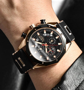 LIGE Men Watches with Silicone Strap Waterproof Chronograph Quartz Watch Luminous Calendar Sports Wristwatch