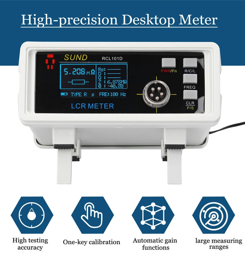 RCL101D Desktop Digital Bridge High Precision LCR Meter 3 in 1 Automatic Ranging Multiple Frequencies 100Hz/10kHz Dual-mode Functionality