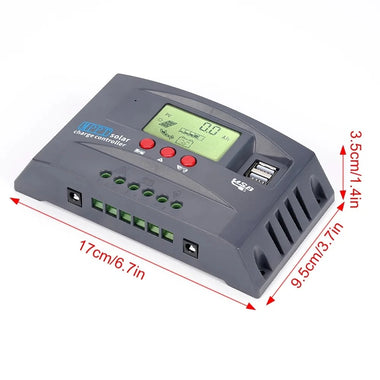 10-100A Solar Charge Controller 12V/24V Automatic Identification Recharger LCD Display Solar Regulator Dual-USB Solar Recharge Controller