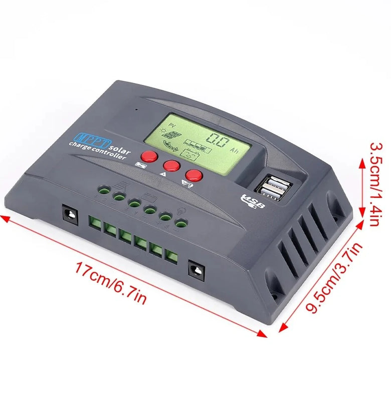 10-100A Solar Charge Controller 12V/24V Automatic Identification Recharger LCD Display Solar Regulator Dual-USB Solar Recharge Controller