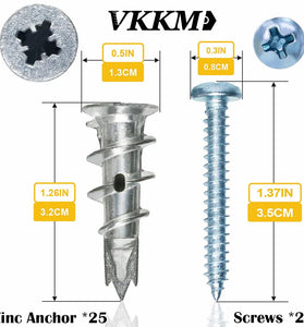 50pcs Zinc Alloy Drywall Anchors Self Drilling Anchor Kit Strong Holding Power Easy Installation Corrosion Resistant Includes Screws Suitable for Home and Office Organization