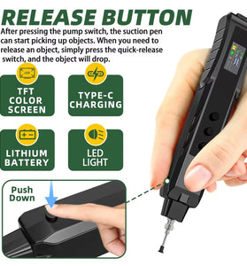 AMNVOLT 140g Lift Electric Vacuum Suction Pen Rechargeable Portable SMD IC Handling Tool Built-in Mini Pump Anti-Static LED Light Type-C Charging Screen Display