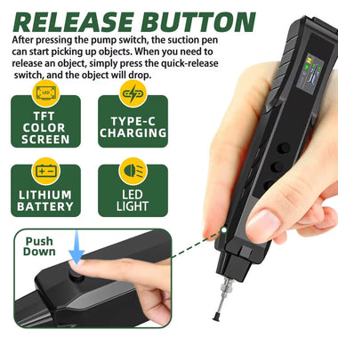 AMNVOLT 140g Lift Electric Vacuum Suction Pen Rechargeable Portable SMD IC Handling Tool Built-in Mini Pump Anti-Static LED Light Type-C Charging Screen Display