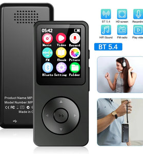 MP3-01F 32GB/64GB Bluetooth 5.0 MP3 Player with 1.8 Inch Screen HiFi Sound 30H Playback FM Radio Voice Recorder E Book Portable Digital Audio Music Player