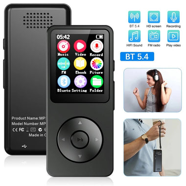 MP3-01F 32GB/64GB Bluetooth 5.0 MP3 Player with 1.8 Inch Screen HiFi Sound 30H Playback FM Radio Voice Recorder E Book Portable Digital Audio Music Player
