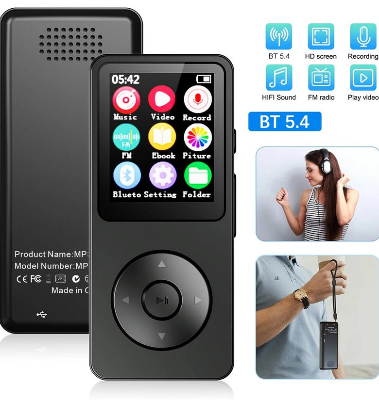 MP3-01F 32GB/64GB Bluetooth 5.0 MP3 Player with 1.8 Inch Screen HiFi Sound 30H Playback FM Radio Voice Recorder E Book Portable Digital Audio Music Player