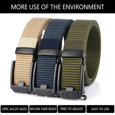TUSHI 120cm Men Tactical Belt Quick Release Outdoor Military Metal Belt Soft Wear-resistant Nylon Sports Ratchet Belt
