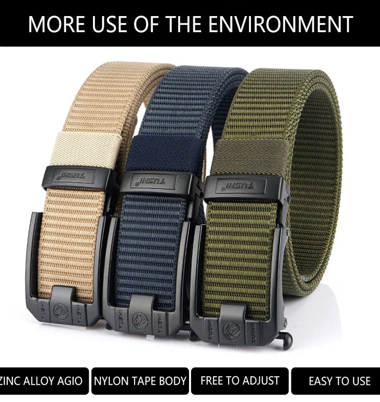 TUSHI 120cm Men Tactical Belt Quick Release Outdoor Military Metal Belt Soft Wear-resistant Nylon Sports Ratchet Belt