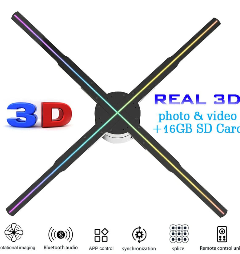 P56 Naked Eye 3D HD Fan Holographic Projector 3D Holographic Projector Remote Advertising Display Support Picture Video Gif logo