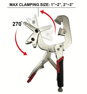 10 Inch C Clamp Locking Pliers Welding Pipe Plier Clamp Adjustable Top Spindle 1-3 Inch Large V-Pads Heat-Treated Alloy Steel Fast Release