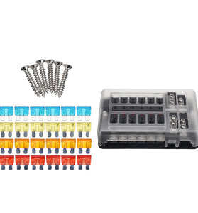 Car Boat Fuses Block 12 Way LED Fuses Junction Box Blades Fuses Terminal Box 12V/24V