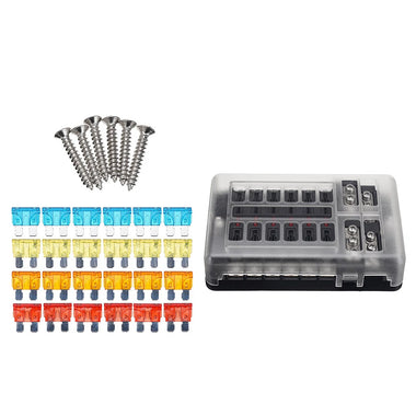 Car Boat Fuses Block 12 Way LED Fuses Junction Box Blades Fuses Terminal Box 12V/24V