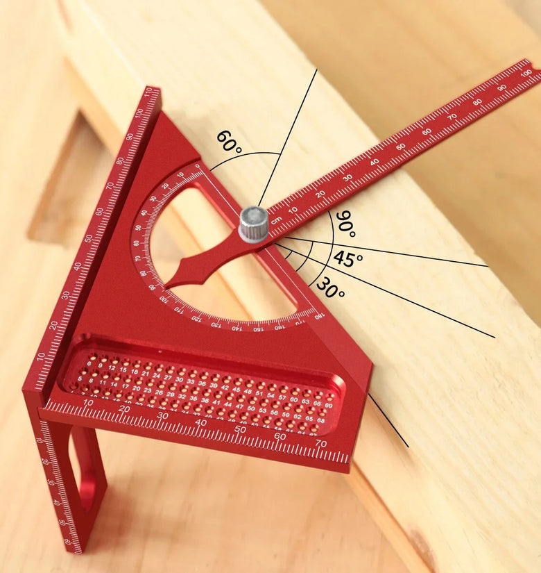 JIGHOLE Adjustable 180 Degree Aluminum Alloy 3D Triangle Measuring Ruler Protractor Carpentry Square Metric Inch Scale CNC Scribing Tool