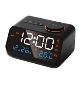 Multi-Functional LED Voice Control Clock Hygrometer FM Radio Dual Alarms Adjustable Brightness Temperature Humidity Display USB Charging