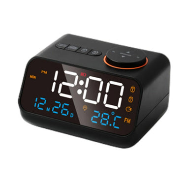 Multi-Functional LED Voice Control Clock Hygrometer FM Radio Dual Alarms Adjustable Brightness Temperature Humidity Display USB Charging