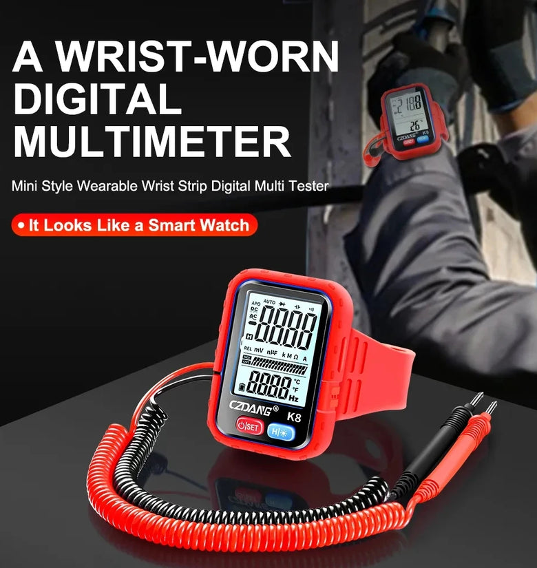 Mini Digital Multimeter Wrist-Worn 6000 Counts Auto-Ranging High Precision 300V AC/DC Rechargeable Battery Wearable Volt Meter