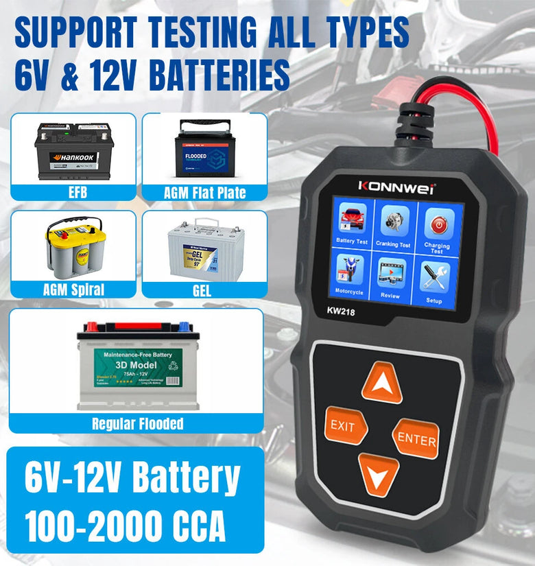 KONNWEI KW218 6V-12V Car Battery Analyzer Diagnostic Tool Professional Car Battery Tester