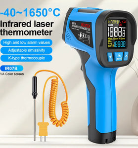 Handheld Infrared Thermometer IR07 IR07A IR07B Wide Temperature Range VA Screen High Precision Laser Adjustable Emissivity Industrial K Type Thermocouple Temperature Measurement