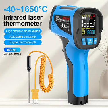 Handheld Infrared Thermometer IR07 IR07A IR07B Wide Temperature Range VA Screen High Precision Laser Adjustable Emissivity Industrial K Type Thermocouple Temperature Measurement