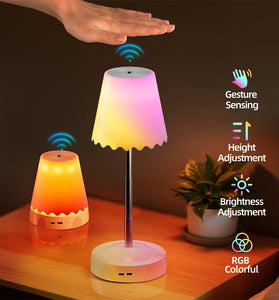 Elfeland Gesture Control USB Rechargeable LED Table Light with RGB Color Changing 3 Color Temperatures & Adjustable Height LED Mood Light for Desktop Bedroom Office
