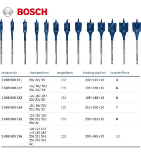 13pcs for Bosch Expert Series Wood Drill Bit Set 152mm Long Flat Milling Design Selfcut Speed Hex Shank for Impact Electric Drills Woodworking Tools