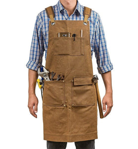 Extra large Style Apron Thick Canvas Suitable for Woodworkers Electricians Gardeners Black/Camel Sturdy Protective Workwear