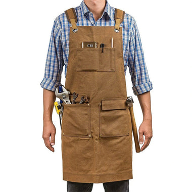 Extra large Style Apron Thick Canvas Suitable for Woodworkers Electricians Gardeners Black/Camel Sturdy Protective Workwear