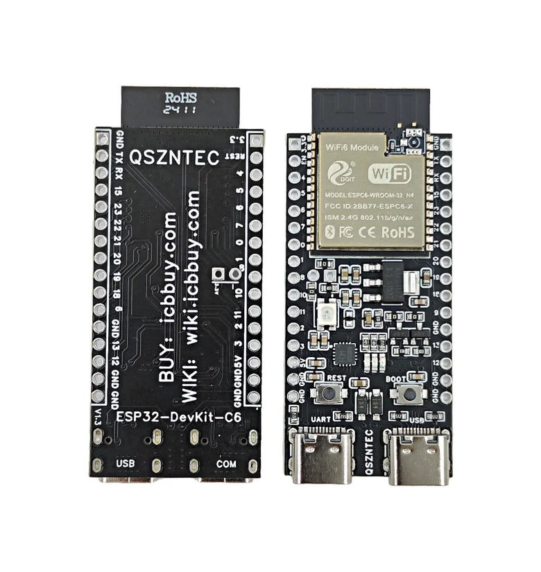 ESP32-C6-DevKitC-1 Development Board ESP32-C6 N4 Wi-Fi 6 Bluetooth 5 LE RISC-V 160 MHz 512KB SRAM 12-Bit ADC SPI UART I2C Module