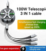 6A 100W USB-A to Type-C/iP/Android Retractable Cable Fast Charging Copper Core Line 1.2M Long for iPhone 15 14 13 for Huawei Pura 70 Ultra for Xiaomi Civi 4pro for Samsung Galaxy S24