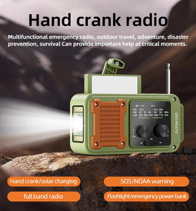 Docreate ER-64P Portable Solar Radio 7-in-1 Hand Crank Flashlight Power Bank Compass NOAA Weather Alert Emergency Charger Outdoor Essentials