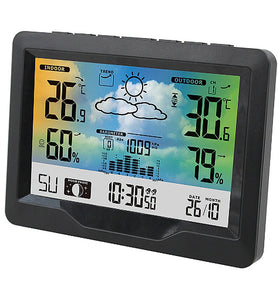 Wireless Weather Station Clock Digital Indoor Thermometer Hygrometer Meter 12H Air Pressure Record Moon Phase Barometer Weather Forecast Temperature Alarm Clock