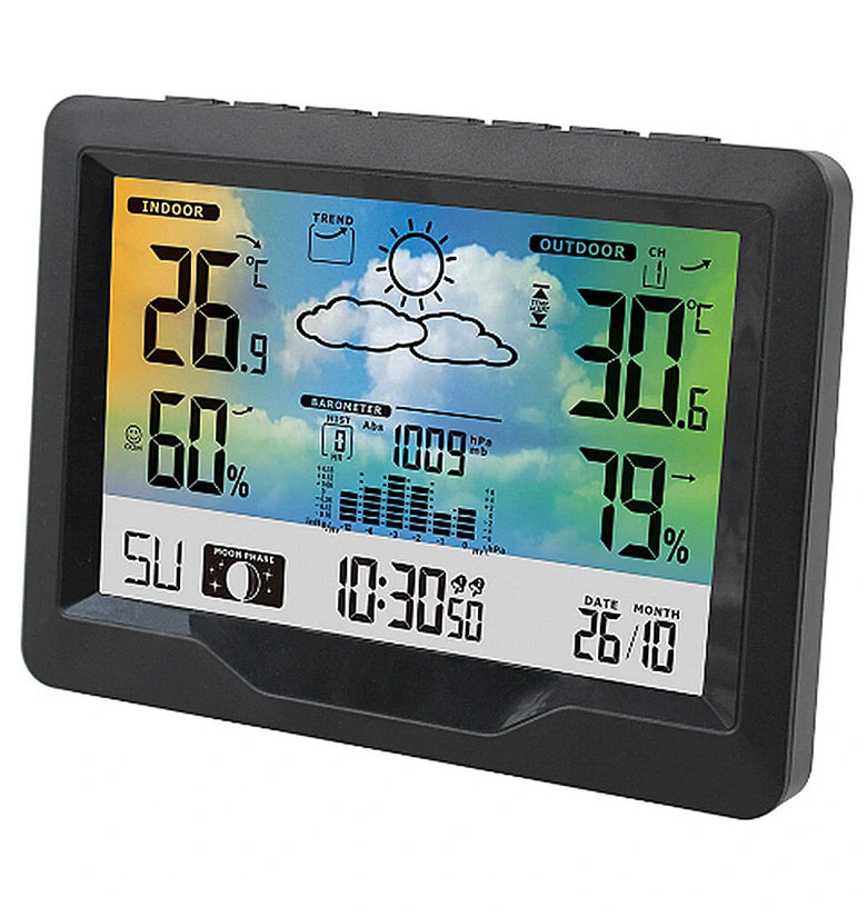 Wireless Weather Station Clock Digital Indoor Thermometer Hygrometer Meter 12H Air Pressure Record Moon Phase Barometer Weather Forecast Temperature Alarm Clock