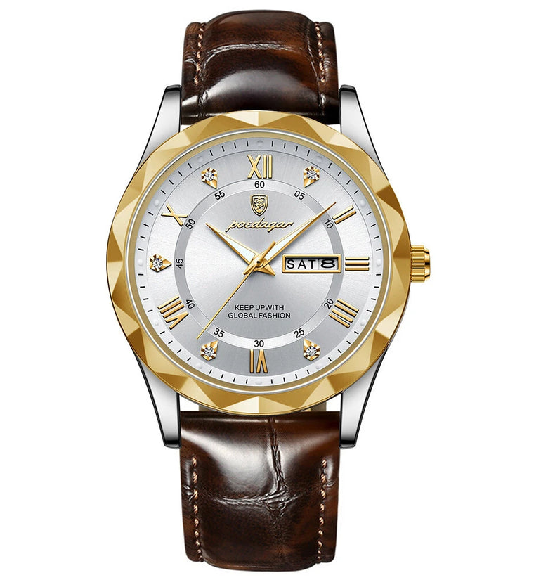 POEDAGAR Luxury Business Men Watches Waterproof Luminous Leather Quartz Watch Fashion Date Week Men's Wristwatch