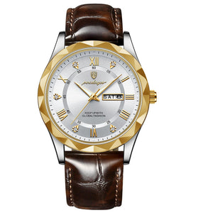 POEDAGAR Luxury Business Men Watches Waterproof Luminous Leather Quartz Watch Fashion Date Week Men's Wristwatch