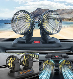 12V Dual-Head Car Fan Cooling Fans 360 2 Speed Adjustable Mini Size Five-blade Strong Wind with Parking Number Plate For Auto Cooler