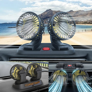 12V Dual-Head Car Fan Cooling Fans 360 2 Speed Adjustable Mini Size Five-blade Strong Wind with Parking Number Plate For Auto Cooler