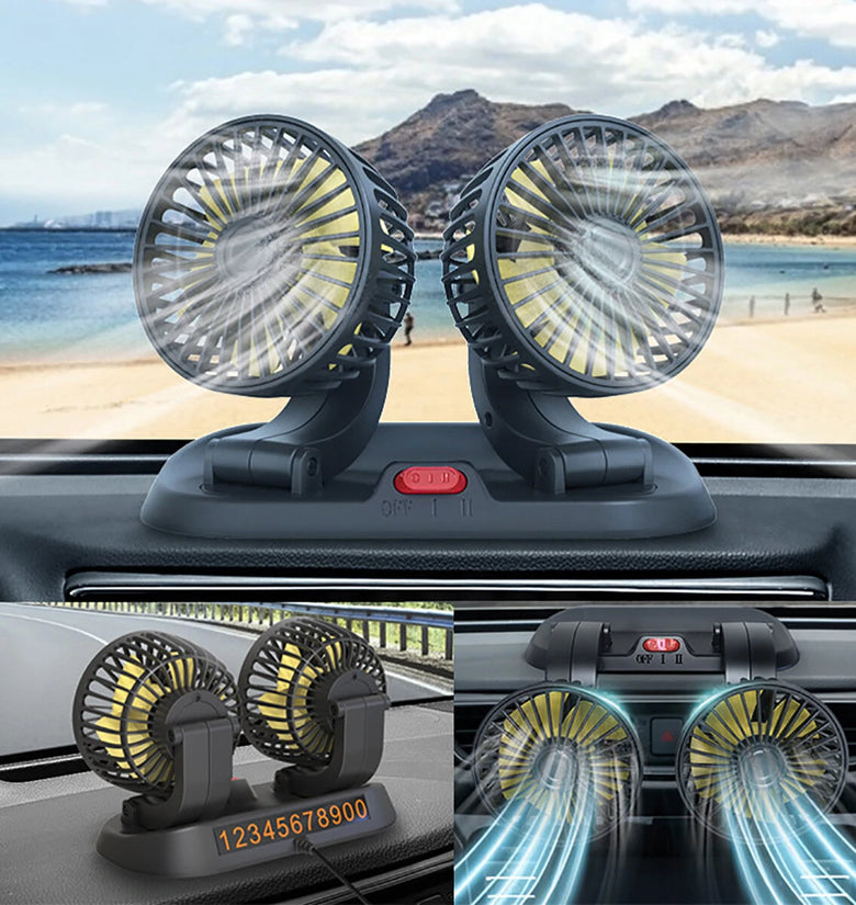 12V Dual-Head Car Fan Cooling Fans 360 2 Speed Adjustable Mini Size Five-blade Strong Wind with Parking Number Plate For Auto Cooler