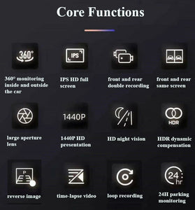 M8 1440P Ultra HD Dash Cam for Recording Front + Interior Car DVR IPS HDR Reversing Image Night Vision 24H Parking Monitoring