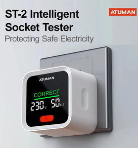 ATuMan ST2 Socket Tester Smart Plug Analyzer LCD Display Voltage Tester GFCI Test Electrical Wiring Checker 90-250V Universal Socket Tester