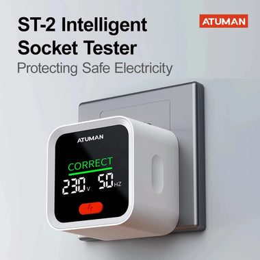 ATuMan ST2 Socket Tester Smart Plug Analyzer LCD Display Voltage Tester GFCI Test Electrical Wiring Checker 90-250V Universal Socket Tester