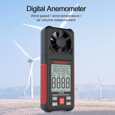 HABOTEST HT605 Digital Anemometer Portable Wind Speed Meter Windmeter LCD Backlight Display Temperature Humidity Meter