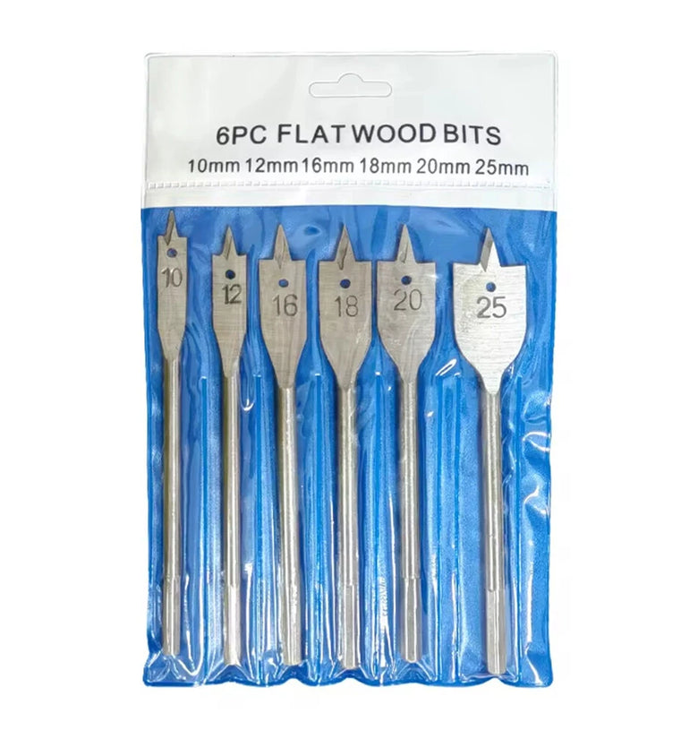 6PCS Three-Pointed Flat Drill Bit Set High Carbon Steel HRC50 Heat Treated Woodworking Tool for Table DC AC Drills