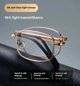 Anti Blue Light Multifocal Reading Glasses, Portable Foldable Presbyopic Glasses for Both Near Far Distances, Gold Frame Eyeglasses