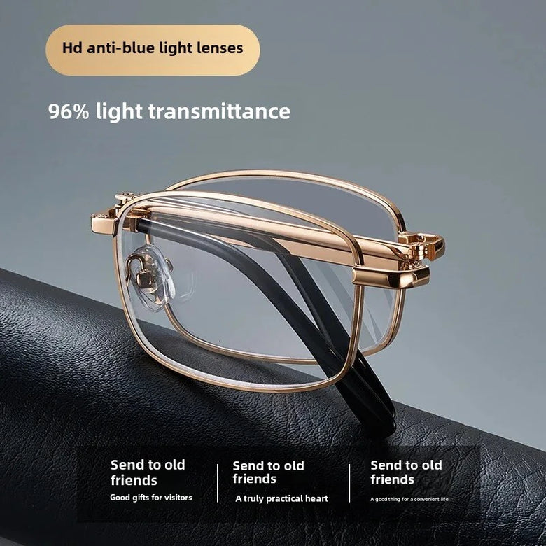 Anti Blue Light Multifocal Reading Glasses, Portable Foldable Presbyopic Glasses for Both Near Far Distances, Gold Frame Eyeglasses