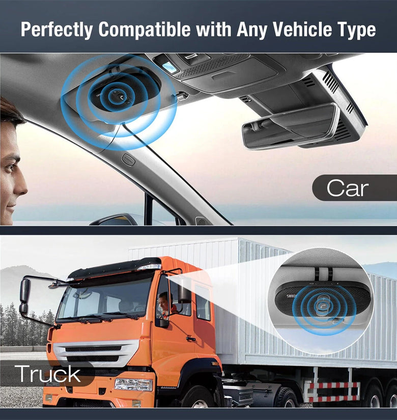 Sunitec Car Bluetooth Speakerphone Dual 3W Speaker for Safe Driving Support Siri Google Assistant Voice Calls/Motion Auto ON Off Sun Visor Car Bluetooth