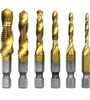 6Pcs 1/4 Inch M3-M10 Screw Tap HSS Combination Drill Tap Bit Set Hex Shank Deburr Countersink Bits
